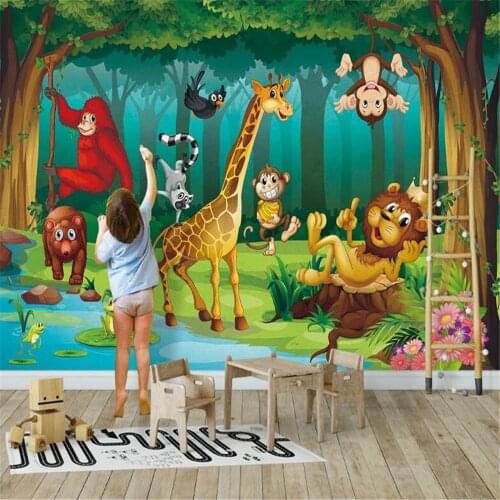 Milofi custom photo wall paper hand-painted cartoon forest animal childrens room background wall mural