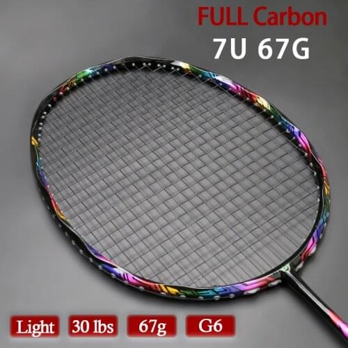 Multicolor Carbon Fiber Ultralight 7U 67g Strung Badminton Racket 22-30LBS Professional Training Racquet Padel Speed Rackets Bag
