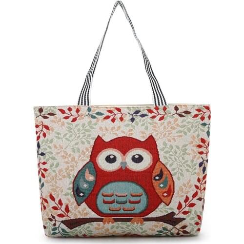 Fashion owl canvas bag female shoulder portable big student bags Women Messenger Bags Women Shoulder Bag Wholesale