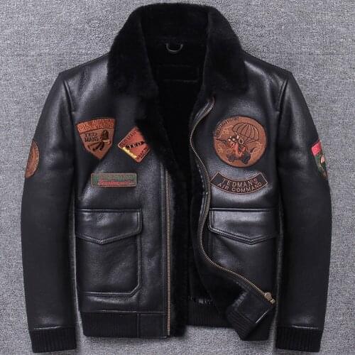 Mens Black B3 Shearling Jacket Short Leather Jacket Air Force Suit Fur Coat Mens Winter Coats Sheepskin Coat
