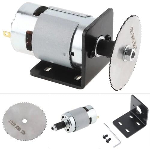 12-24V 775 Motor Table Saw Kit with Ball Bearing Mounting Bracket and 60mm Saw Blade for Cutting Polishing Engraving