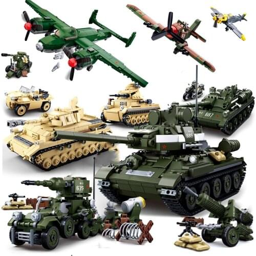 Military vehicle ww2 germany us tank T34 machine truck plane building blocks bricks kits army world war 2 ww i ii fighter sets
