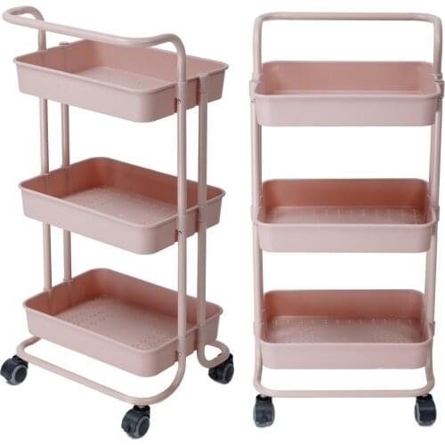 Kitchen Bathroom Trolley Floor Storage Cart Removable Storage Rack Space Saving Mobile Storage Rack Organizer with Wheels