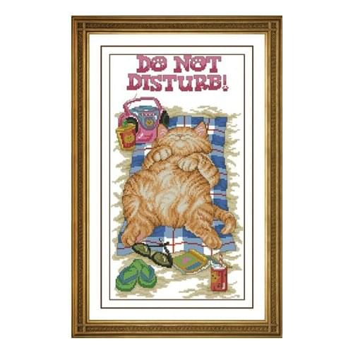 2016 New Arrival DIY 14ct Counted Cross Stitch Set Lazy Cat DO NOT DISTURB Embroidery Kits Animal Cartoon 12 by 18 inches