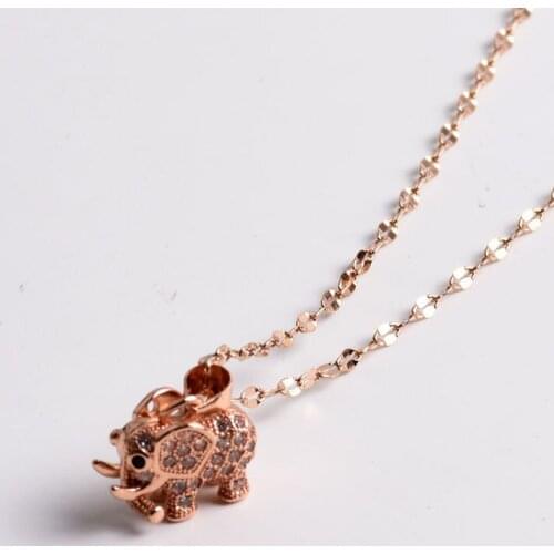 New Style Full Diamond Cute Little Elephant Necklace Female Fashion Animal 18K Rose Gold Clavicle Chain Pendant Does Not Fade