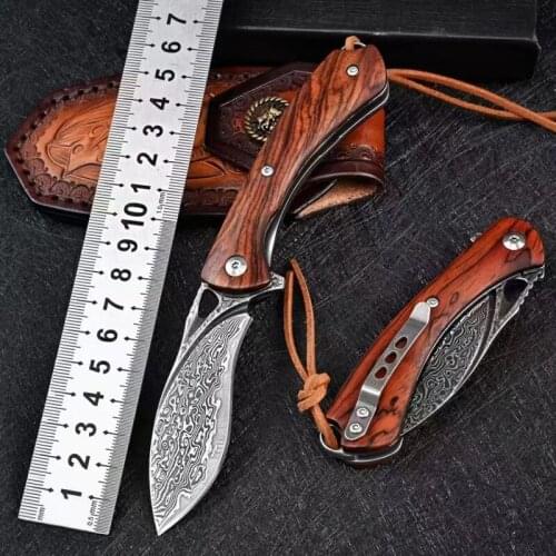 VG10 Damascus Folding Knife Tactical Military With Holster Outdoor Camping Survival Hunting Self Defense Pocket EDC Tool