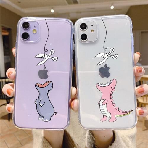 Cute Funny Cartoon Hippo Dinosaur Phone Case for iPhone 11 12 Mini Pro XS Max X XR 5 S SE 2020 6s 7 8 Plus Clear Soft Back Cover