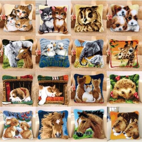 Knooppakket Klink Animal 3D Smyrna Haak Kleed Bloemen Do It Yourself Cross Stitch Pillows Borduurpakket Kussen Embroidery Pillow