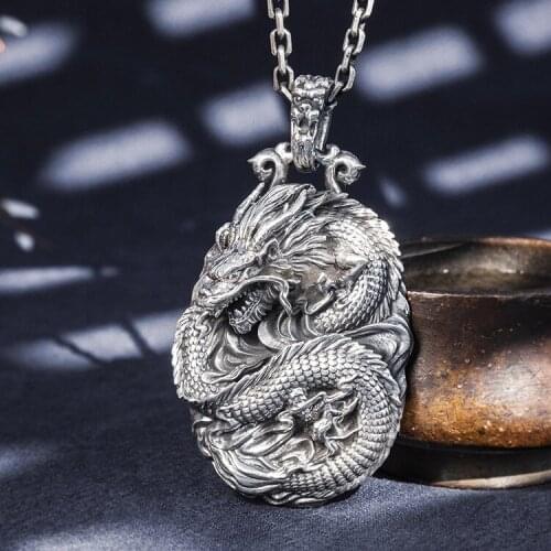 999 solid Sterling Silver Mens dragon Handmade high details retro pendant amulet A4475