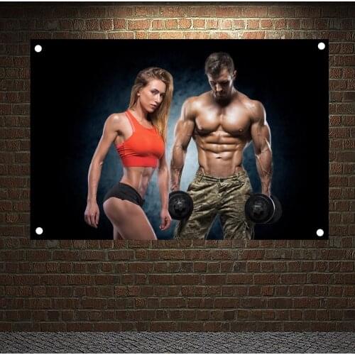 Fitness couple Motivational Workout Posters Exercise Bodybuilding Banners Wall Art Flags Canvas Painting Tapestry Gym Wall Decor