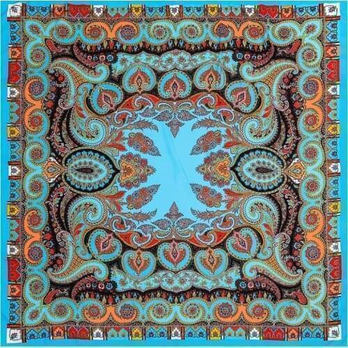 Luxury Brand Scarf Women Square Twill Silk Scarf Bohemian Vintage Big Cashew Design Scarf Shawl Bandanas 130x130CM