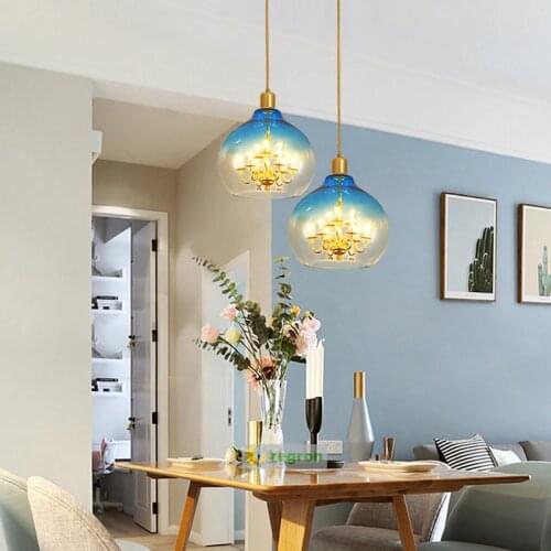 Restaurant Large glass lampshade pendant lamp Vintage Led kitchen light living room round Pendant Lights bar glass ball lighting