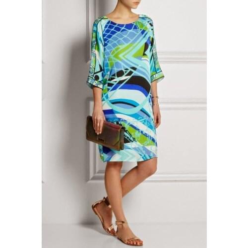 Couture autumn with Italian fashion fashion temperament in geometric printing sleeve round collar knitting slim dress