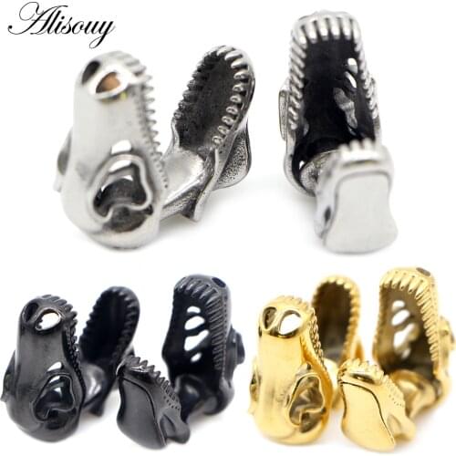 Alisouy 2pcs 10mm Ear Plugs Tunnels Stainless Steel Dangle Earrings Dinosaur skull Ear Gauges Expander Piercing Body Jewelry