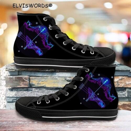 ELVISWORDS Black Series Sagittarius Constellation Design Casual Ladies High Top Vulcanized Shoes Comfortable Womens Sneakers