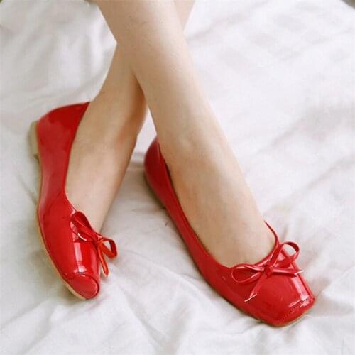 Women Slip on Flat Casual Shoes Designers Bow Ladies Flats Shoes Woman Fashion Square Toe Patent Leather Bellerina Size 33 42 43