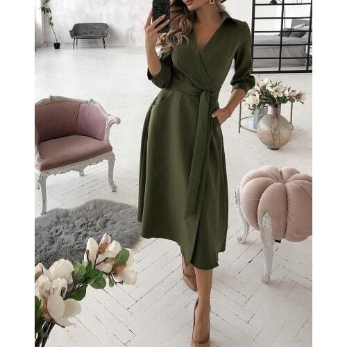 Women Elegant V-Neck Dress 2021 Summer Letter Print Long Shirt Dress Casual Short Sleeve Lady Party Dress Vestido