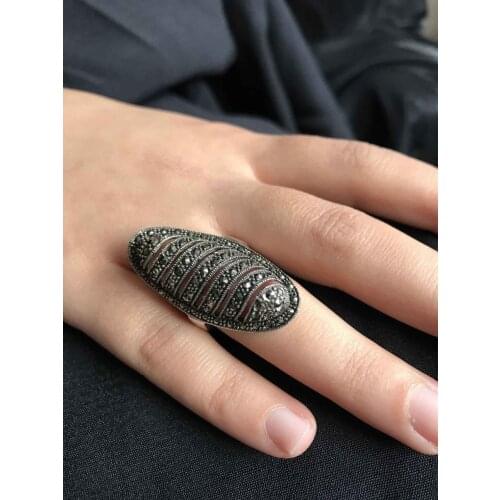 Elliptic Stone Marcasite 925 Sterling Silver Women 'S Ring Model