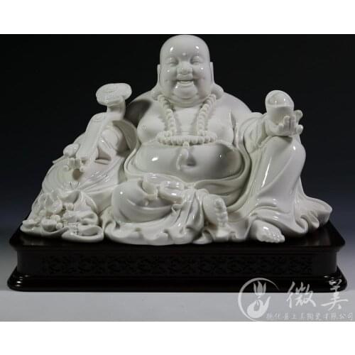 14 inch Ruyi tuobao bag Maitreya Buddha statue ceramic Buddha Buddhist art Home Furnishing handicrafts