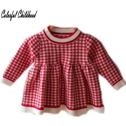 2018 New Kid Girls Sweater Wear Coat Sweet Plaid Knitted Pullover Shirt Toddler Kid Infant Baby Autumn Skirt Sweater Kid Tops