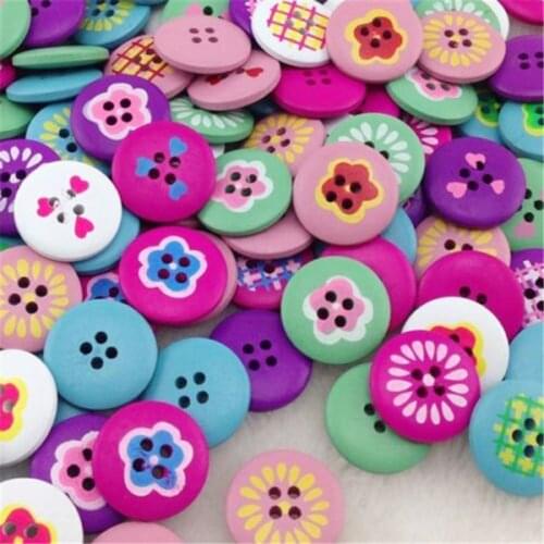 25/50Pcs Mix Color Style Wood Buttons DIY Craft Scrapbook Sewing Appliques WB218