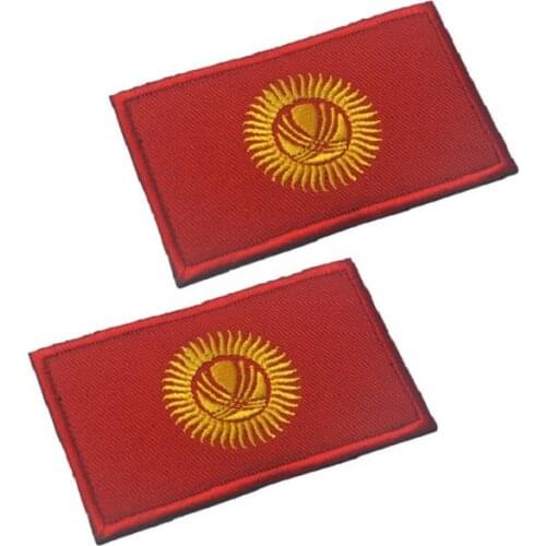 3D Embroidery Patches Srmband Loops And Hook Kyrgyz/Kyrgyzstan Flag Patches Badges For Clothing Hat Bag Patch