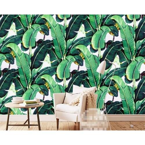 Beibehang custom 3d wallpaper European retro hand painted rain forest plant banana leaf mural decoration background wallpaper 3d