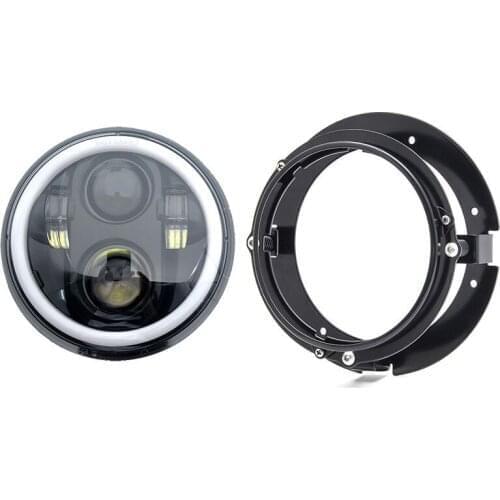 5 3/4" 5.75Inch Black LED Headlight DRL Amber Turn Signal Halo Ring with Motorcycle Headlamp Mount Ring Bracket Headlamp Set