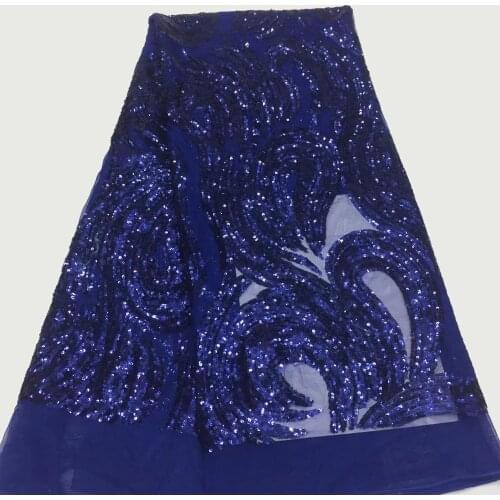 5yards/pc) high quality royal blue African sequins net lace wonderful embroidered French lace fabric for party dress FSS223