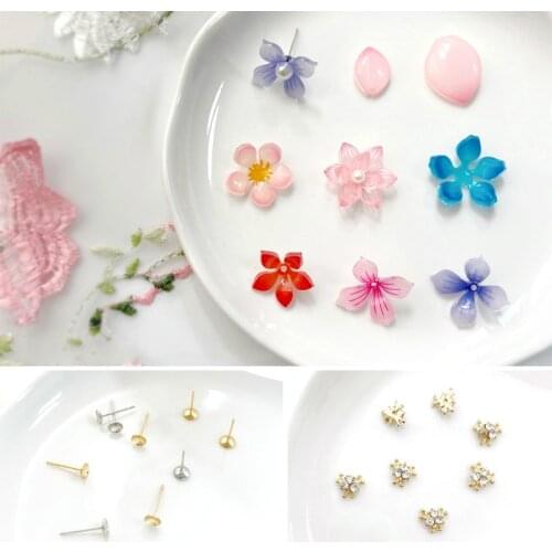 Chinese-Style Acrylic Flower Lotus Leaf Bird Bowl-Shaped Pin Material DIY Earrings Handmade Headdress Hairpin Accessories 6pcs