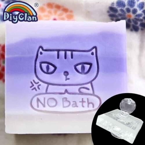 "No Bath" Cat Handmade Soap Stamp Clear Diy Natural Glass Soap Making Chapter Animial Acrylic Seal With Handle Customize