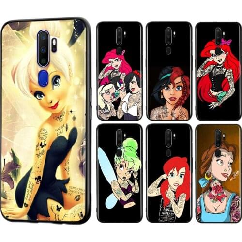 Disney Princess Tattoo for OPPO A11 X A9 A94 A93 A72 A73 A53 S A32 A31 A52 A92 A72 A12E A1K A12 A5 AX7 2020 Black Phone Case