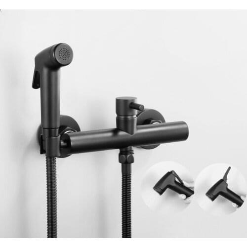 Black bathromm Toilet ABS Plastic Shower Spray with Brass Hot Cold water faucet Valve 1.5m Hose jet set Shower head nozzle Set