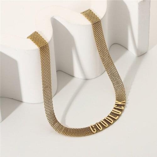 HelloLook GOOG LUCK Choker for Women Korean Fashion Letter Necklace Aesthetic Stainless Steel Gold Necklace 2021 Trendy Jewelry