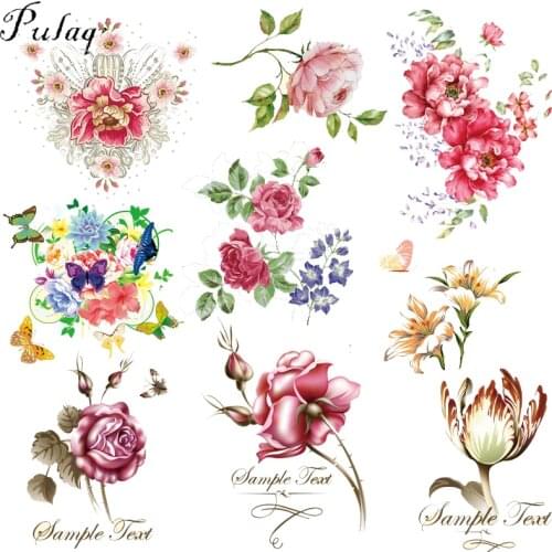 Pulaqi Flowers Iron on Heat Transfer Patches for Kids Clothing DIY Stripe Applique T-shirt A-level Washable Custom Stickers