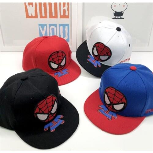 Childrens Hat New Spider-Man Flat-Edged Hip Hop Cap Spring and Autumn Marvel Cartoon Sunshade Baseball Cap