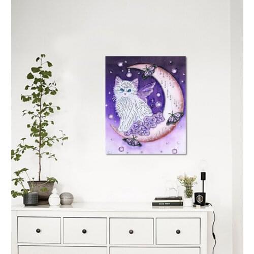 DIY diamond embroidery circle diamond special Alien cartoon painting Cat on the moon rhinestone crystal painting home decoration