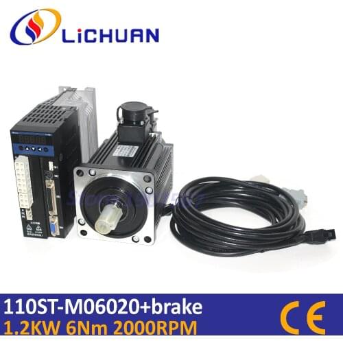 1.2KW RS232/RS485 servo motor driver 110ST-M06020 6Nm AC permanent magnet motor brake 220v servo kit for non-standard equipment
