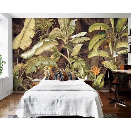 Beibehang Photo wallpaper retro tropical plant banana leaves banana flower oil painting background wall decoration 3D wall paper