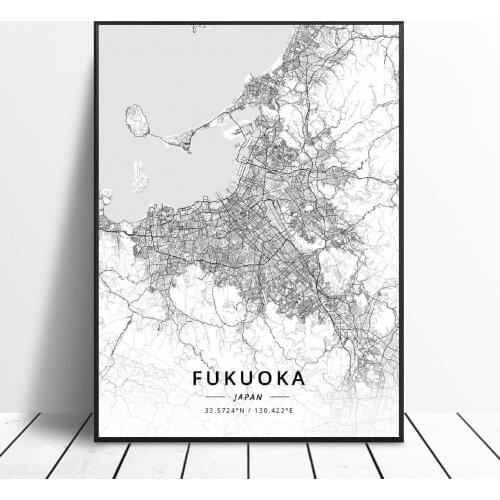 Fukuoka Hiroshima Kyoto Kumamoto Nagoya Japan Canvas Art Map Poster