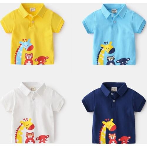 New 2021 Kids Boys Polo Shirts Fashion Cartoon Giraffe Print Short Sleeve Lapel T-Shirt Cotton Baby Boys Summer Tops Clothing