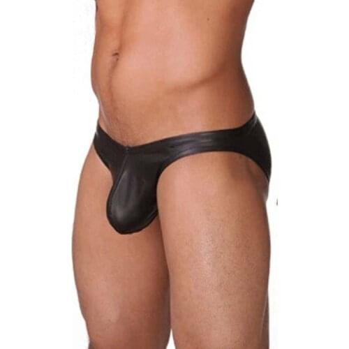 Hot selling!Mens gay underwear Mens masculine excitation convex patent leather pants Mens sexy imitation leather G-string