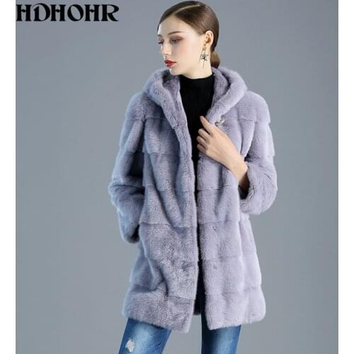 HDHOHR 2020 High Quality Real Mink Fur Coats Fashion Purple Commuting-Leisure Natural Mink Jackets Warm Stand Collar Fur Jacket