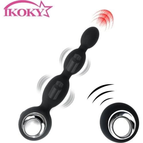 IKOKY Prostate Massage Male Masturbator Wireless Remote Control Anal Beads Vibrator 9 Frequencies Vibration Anal Plug Vibrator