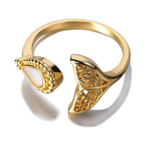 Dainty Open Mermaid Tail Rrings For Women Surfer Jewelry Adjustable Whale Tail Ring Best Friend Gifts Bijoux Femme 2021