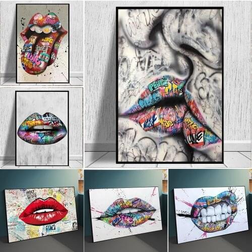Beauty Woman Lip Graffiti Canvas Print Painting Wall Art Posters and Prints Picture For Living Room Home Decor No Frame