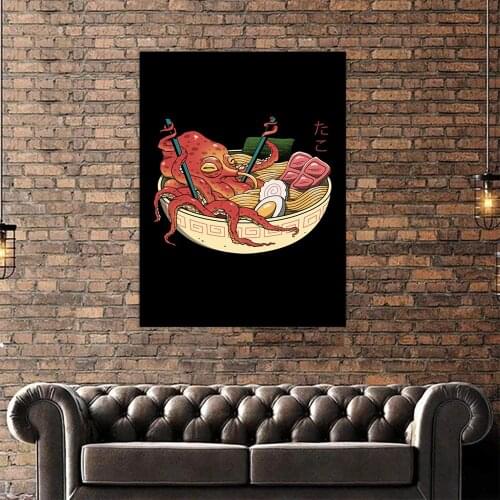 Canvas Pictures Home Decor Japanese Style Cartoon Squid Ramen Paintings Wall Art Prints Modern Poster Modular Bedside Background