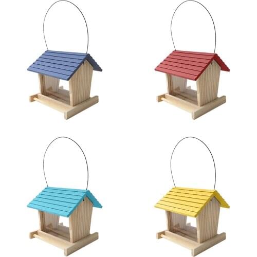 Wooden House Shape Bird Feeder Rainproof Courtyard Pet Seeds Holder Decor Window Viewing Bird Feeders Tray Birdhouse
