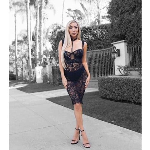 Free shipping high quality six color sexy tight lace and rayon bandages evening party dress