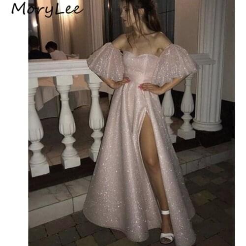 Hot Evening Dresses Sweetheart Sweep Train A-Line Glitter Tulle Evening Dresses With Lace Up Back vestidos de fiesta de noche